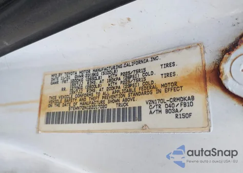 2002 Toyota Tacoma Base V6 z USA, uszkodzony, nr VIN 5TEWN72N12Z017020